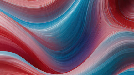 Abstract Waves Of Pink Blue And Red With A Glossy Finish Background