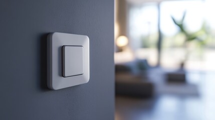 White Light Switch on Gray Wall with Blurred Room Background