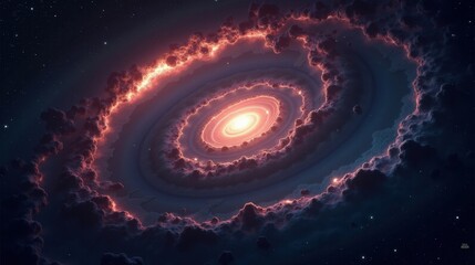 Obraz premium A mysterious dark matter halo surrounding an ancient galaxy, its gravitational influence bending the fabric of reality, invisible yet shaping the entire universe.