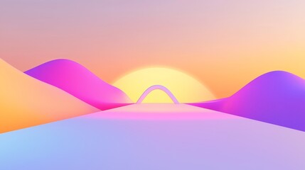 Vibrant sunset over abstract hills digital landscape serenity futuristic view visual art