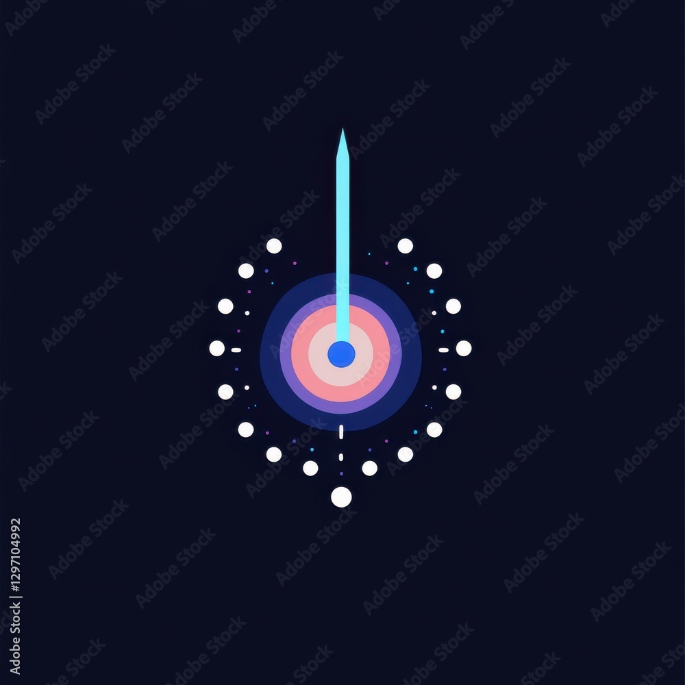 Poster minimalist design featuring a colorful target with a pointer in a dark background.
