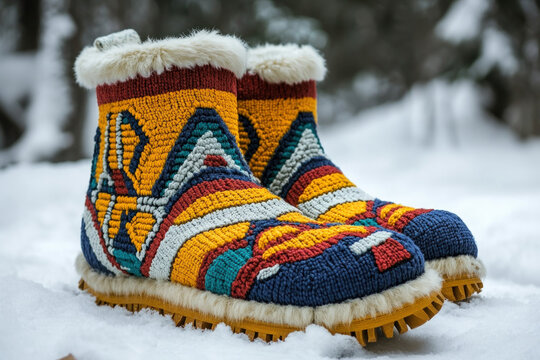 A pair of traditional mukluks, cozy and cultural, winter theme