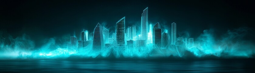 Fototapeta premium Futuristic urban skyline digital realm graphic design nighttime aesthetic perspective neon glow