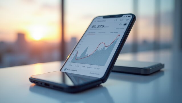 Minimal smartphone screen displays an evolving graph of streaming data, reflecting real-time machine learning insights against white space.