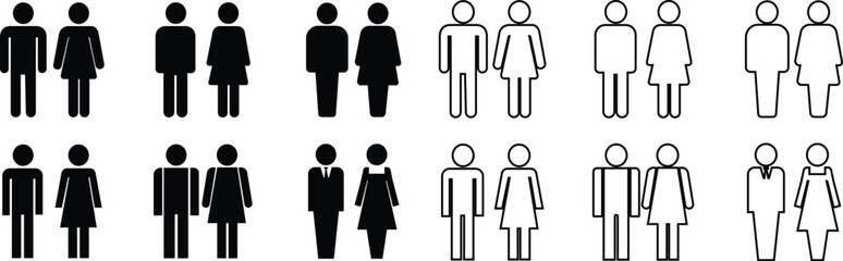 Restroom door bathroom icon pictograms set Woman and man public toilet vector signs, female and male hygiene washrooms symbols,