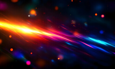 Colorful glow sparks of light texture. Orange red rays on dark blue abstract layer black background .Crystal flare abstract effect. Holographic sunlight reflection wallpaper, colorful glare bokeh.