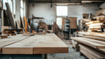 Planed Oak Wood Boards in a Carpenters Workshop