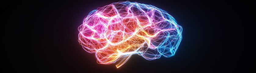 Exploring neural connections colorful brain visualization digital art abstract dark background creative concept