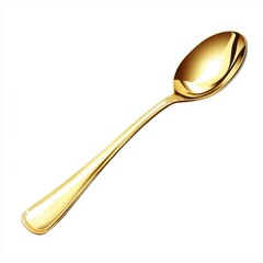 A shiny golden spoon positioned elegantly against a white background.