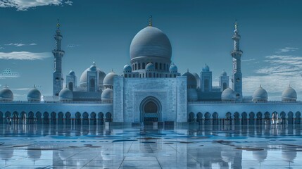 Fototapeta premium The ornate mosque set against a backdrop of deep blue