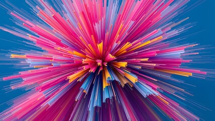 Abstract Colorful Explosion With Vibrant Pink Purple And Blue LinesAnd Shapes. Design.