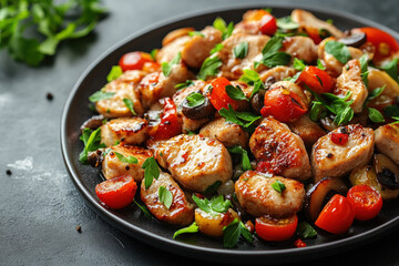 A plate of pork marsala, golden and appetizing, culinary theme