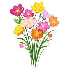 A vibrant bouquet of colorful flowers featuring pink, orange, and yellow blooms.