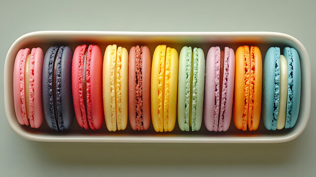 An aesthetically pleasing arrangement of assorted macarons in a sleek, minimalist box