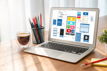 UX UI design process for modish mobile application and website . Creative prototype of wireframe...