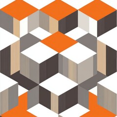Obraz premium Geometric pattern featuring an array of orange, white, and neutral-toned cubes.