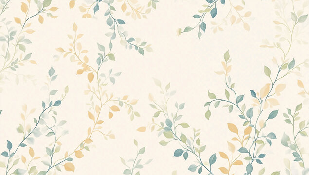 A subtle floral design with a vintage charm, featuring branches and leaves in soft, faded colors