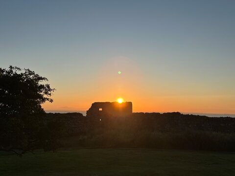 ruins of the old castle in the sunset