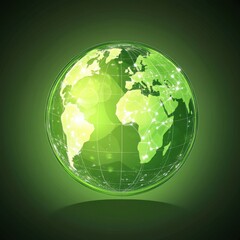 A glowing green globe representing a connected world, emphasizing sustainability and modern technology.