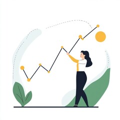 A young South Asian woman analyzes a growth chart, symbolizing progress and success in business.