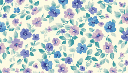 A light and airy floral pattern with pansies in soft blue and purple tones, perfect for adding a touch of vintage elegance to any project