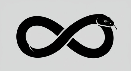 Black Infinity Snake Silhouette: Simple Serpent Forming an Infinity Symbol on a Light Gray Background