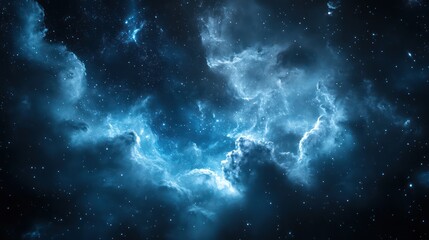 Fototapeta premium Beautiful vibrant blue nebulae and stars illuminate a dark expansive sky