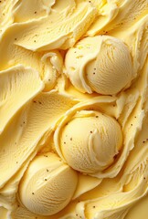 Creamy Vanilla Ice Cream Swirls with Smooth Texture and Round Scoops on a Delicate Background of Soft Ice Cream Layers