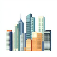 Obraz premium A vibrant city skyline featuring a mix of modern and classic architecture in various hues.