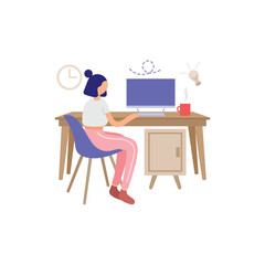 Woman working at her desk Vector Illustration