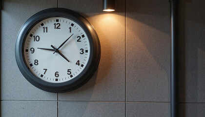 Minimalistic black-rimmed clock on concrete wall, modern design