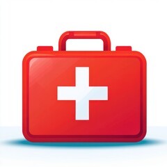 Fototapeta premium Bright red first aid kit with a white cross symbol, perfect for emergency preparedness.