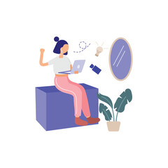 Woman working on laptop Vector Illustration