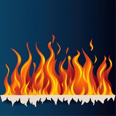 Dynamic flames in vibrant orange and yellow tones against a dark blue background.