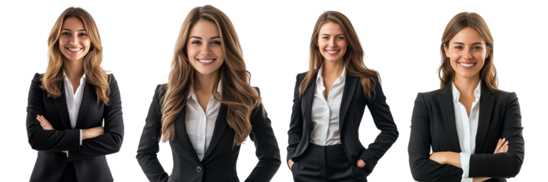 A Set of Successful Female Executives in Formal Attire Smiling Professionally Isolated on Transparent Background - Powered by Adobe