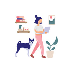 Girl working from home Vector Illustration