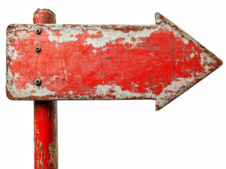 Weathered Red Arrow Sign on Post