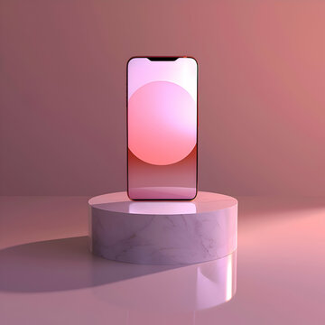 Pink Smartphone Mockup on a Pastel Platform