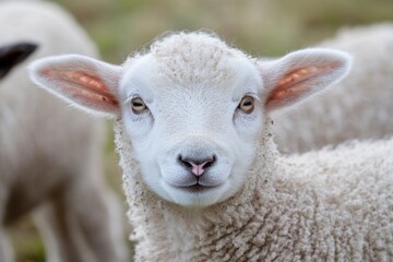 Obraz premium A close-up shot of a sheep looking directly at the camera