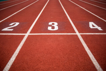Fototapeta premium Four running lanes on a track sports facility photo outdoor ground level athletic concept