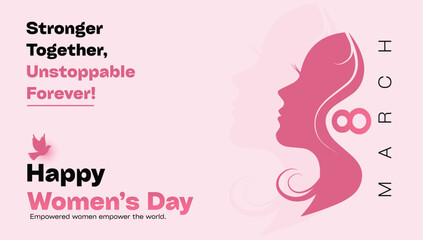 Happy Women Day Banner Pink Background 8th March Vector Illustration