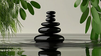 Serene Stacked Stones in Tranquil Water, 3D Render AI Generated