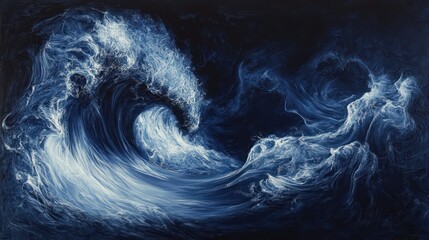 Majestic Ocean Wave Depicted With Intense Blue Hues and Dark Background