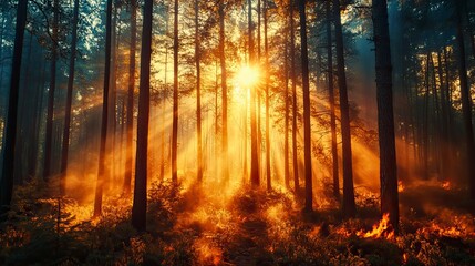 Naklejka premium fire in the forest, fire scenery, close up of a fire