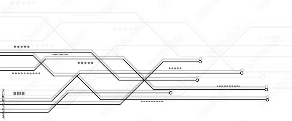 Poster Vectors White Abstract geometric dots and lines connection circuit concept.