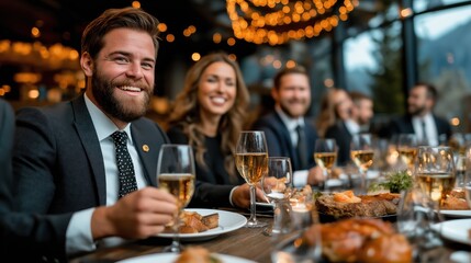 Networking dinner at a Michelin-starred restaurant with executives discussing future ventures