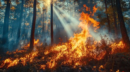 fire in the forest, fire scenery, close up of a fire