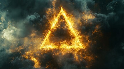 Glowing Fiery Triangle in Smoke &ndash; Mystical Abstract Symbolism