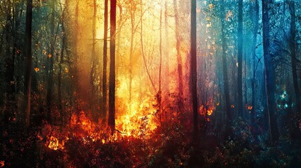 Obraz premium fire in the forest, fire scenery, close up of a fire