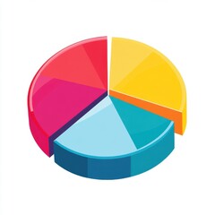 Vibrant pie chart illustration showcasing data segmentation in shades of blue, pink, yellow, and teal.